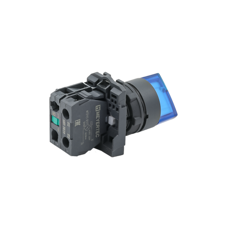 Переключатель  на 3 положения с фиксацией и подсветкой, синий, 1NO, 220V AC/DC, IP65, пластик