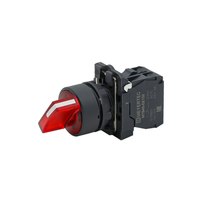 Переключатель  на 3 положения с фиксацией и подсветкой, красный, 1NС, 220V AC/DC, IP65, пластик
