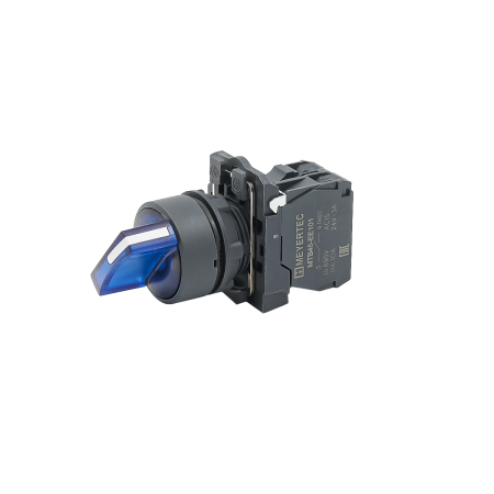 Переключатель  на 3 положения с фиксацией и подсветкой, синий, 1NO, 220V AC/DC, IP65, пластик